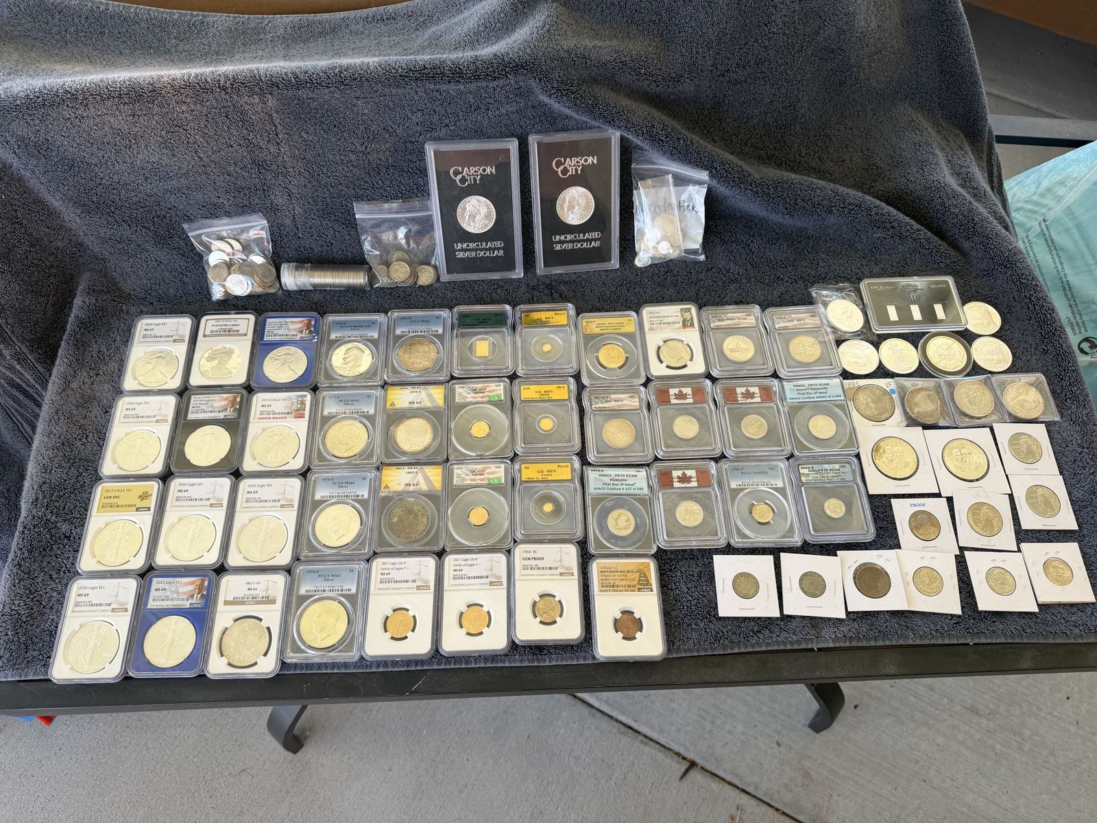 Large Lot of Graded & Ungraded Silver and Gold Dollars & Coins - Carson City, Morgan, PCGS, NGC, MS