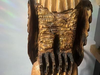 2 ft Carved Wood American Bald Eagle with Glass Eye Hand Made Art USA