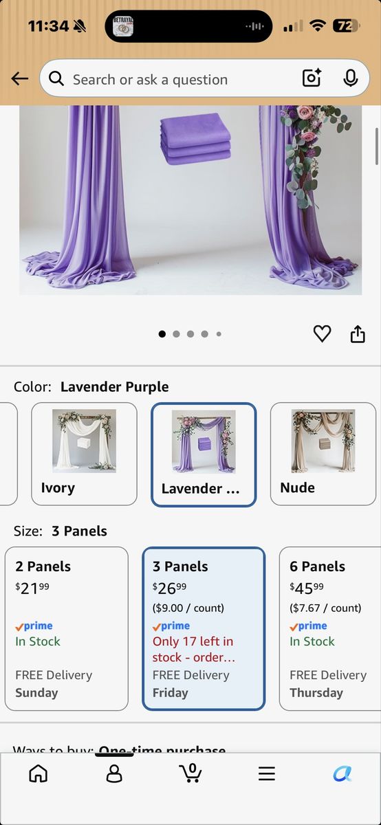 Lavender Purple Sheer Drape Panels for Wedding Arch - 3 Count - Event Decor