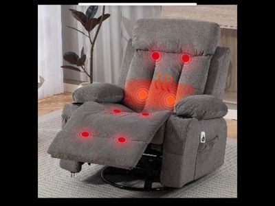 New Gray Swivel Rocker Recliner Chair with Massage and Heat