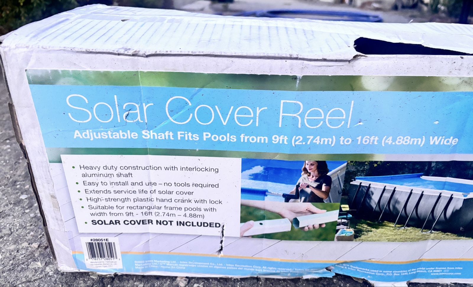 Intex Solar Cover Reel #28051E for Rectangular Pools 9ft to 16ft Wide