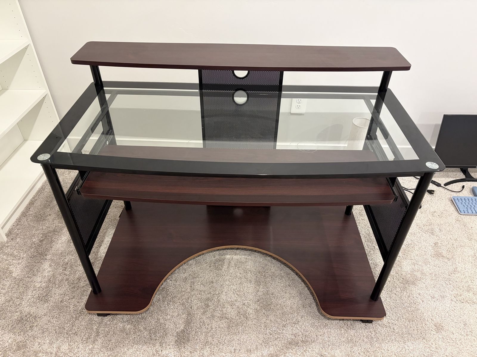 Computer Desk with Glass Top & Keyboard Tray