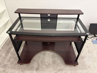Computer Desk with Glass Top & Keyboard Tray