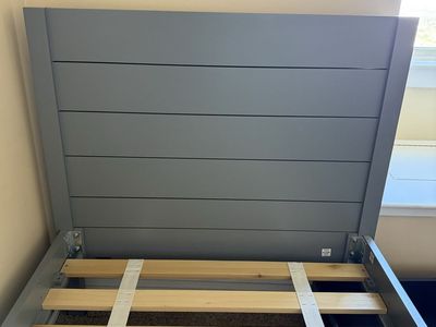 Crate and barrel gray twin bed and navy trundle