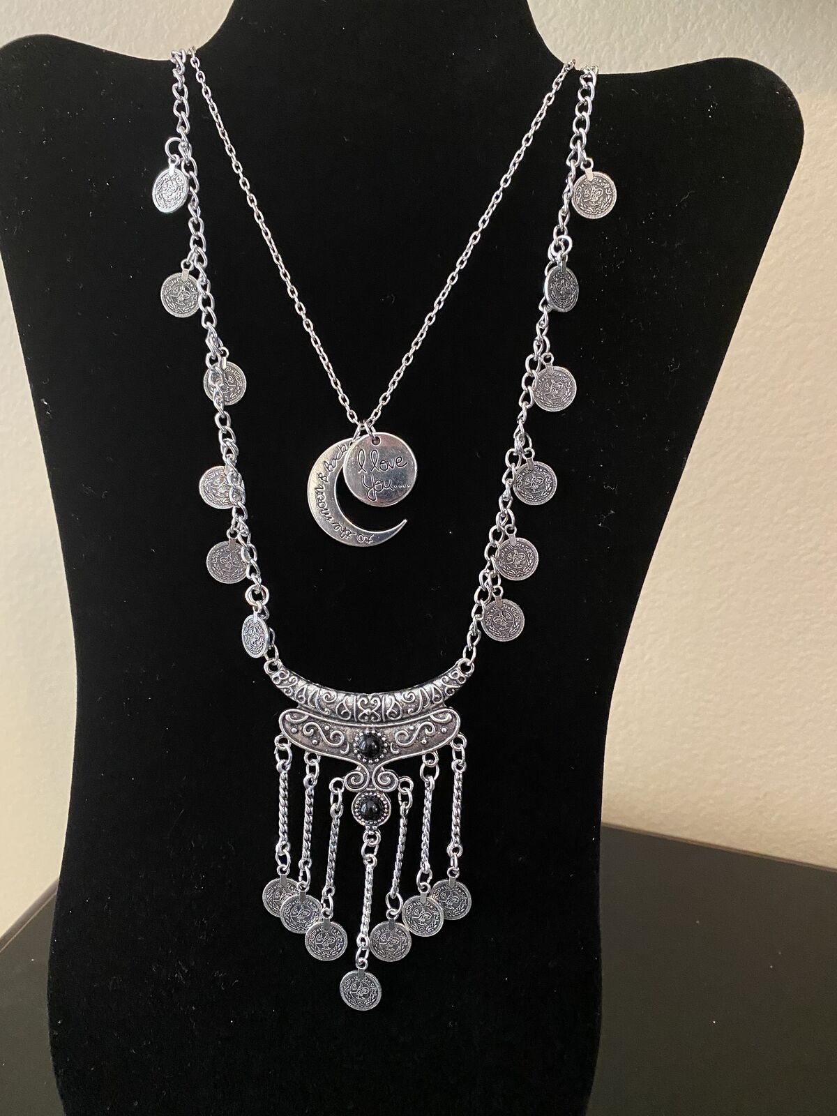 NEW - Necklace Set - I Love You To The Moon & Back PLUS Long Coin Necklace w/ Tassels - C PIX