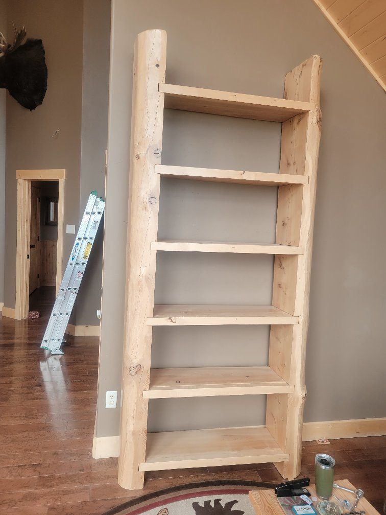 Rustic Log Wood Bookshelves / Display Shelving Units (2)