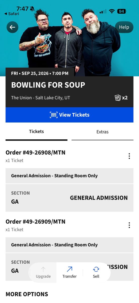 2 Bowling For Soup Tickets - Fri, Sep 25, 2026 - The Union Salt Lake City