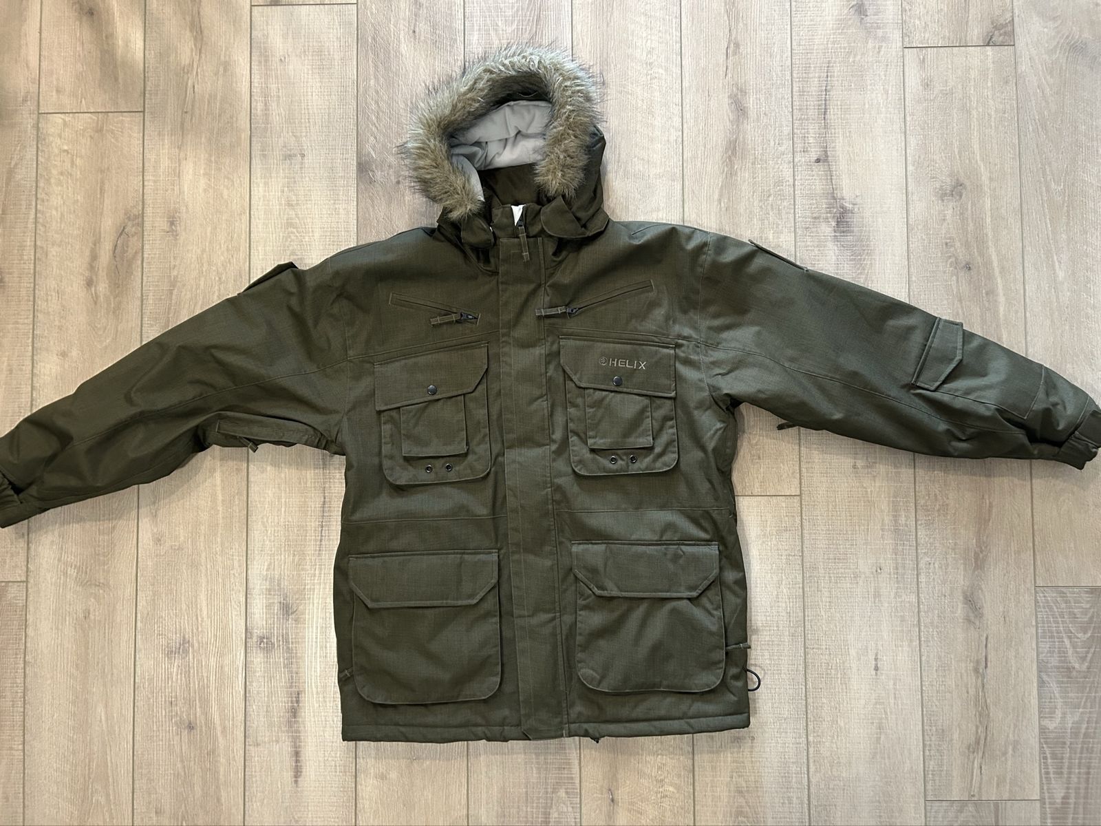 HELIX Men's Green Faux Fur Hooded Winter Parka Jacket - Size XL