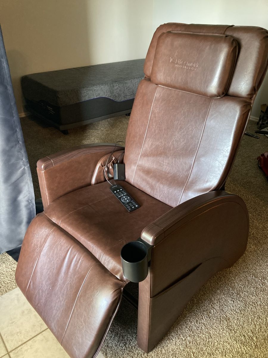 LifeSmart Full Body Massage Recliner with Heat, Brown Faux Leather, Remote Control, Cupholder