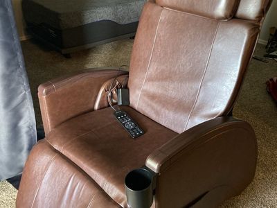 LifeSmart Full Body Massage Recliner with Heat, Brown Faux Leather, Remote Control, Cupholder