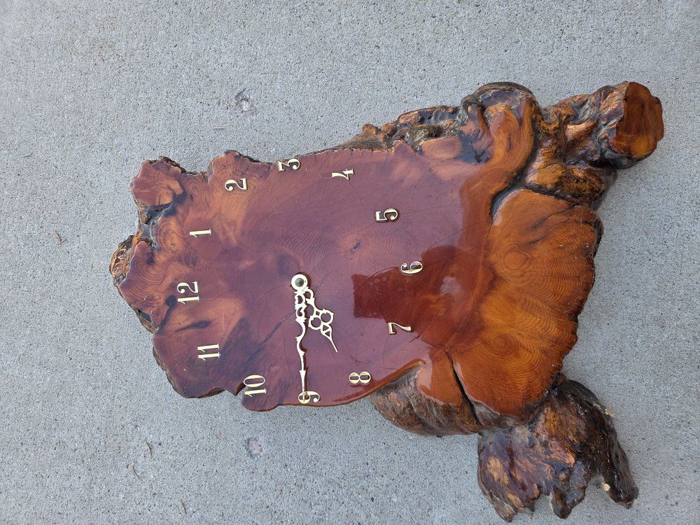 Handcrafted Live Edge Wood Burl Wall Clock with Gloss Finish
