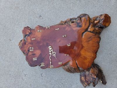 Handcrafted Live Edge Wood Burl Wall Clock with Gloss Finish