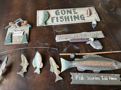 Rustic Wooden Fishing Wall Decor Signs Set - Gone Fishing, Welcome, Fish Stories