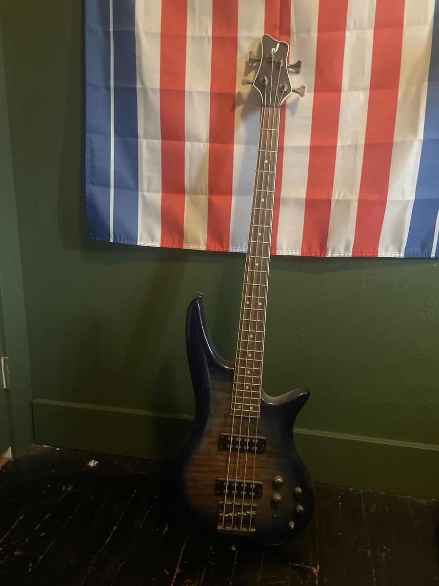 J & D Luthiers Blue Burst 4-String Bass Guitar - Excellent Condition, Ready to Play