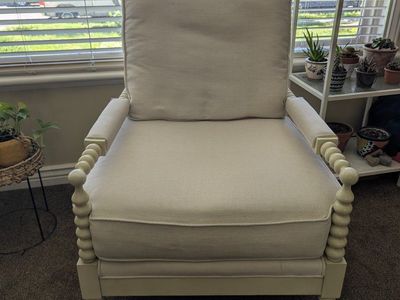 POTTERY BARN
Cream Spindle Arm Accent Chair with Upholstered Cushions
