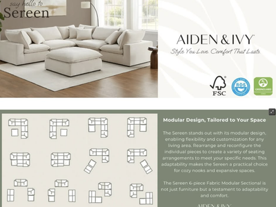 Aiden & Ivy Furniture Sereen 6-piece Fabric Modular Sectional - Cream