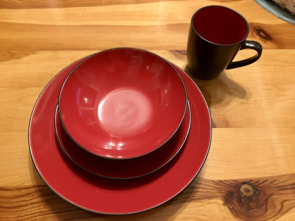 Red And Black Ceramic Dish Set New!
