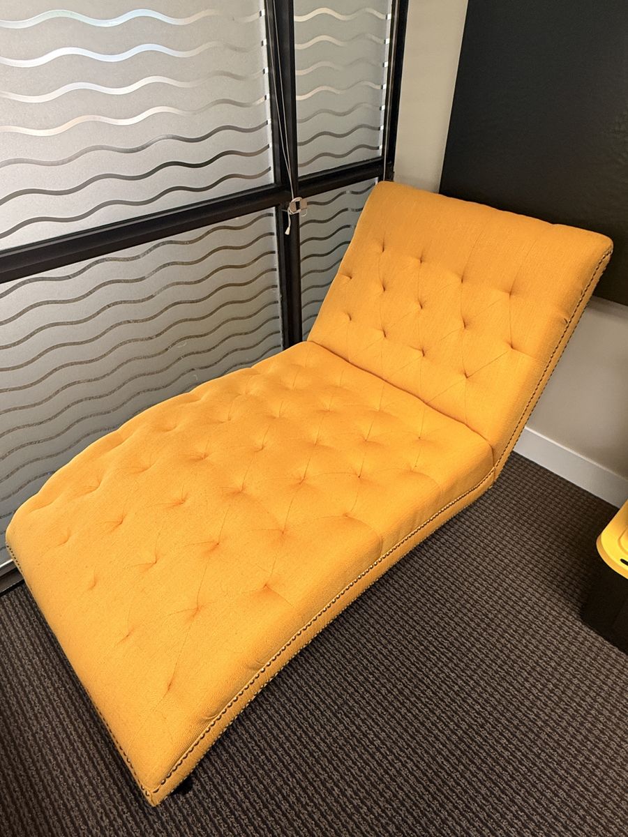 Tufted Yellow Chaise Lounge Chair with Nailhead Trim