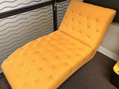 Tufted Yellow Chaise Lounge Chair with Nailhead Trim