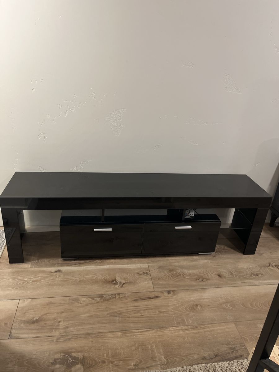 Modern Black Gloss TV Stand with Two Storage Drawers