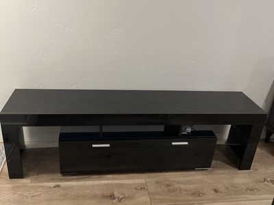 Modern Black Gloss TV Stand with Two Storage Drawers