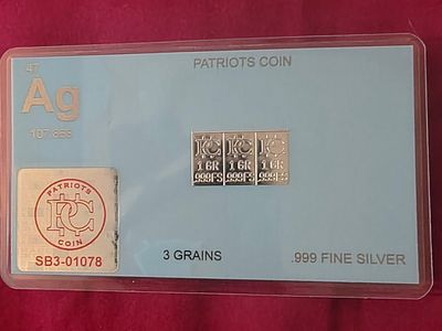 Patriots Coin 3 Grains .999 Fine Silver Bar Set in Protective Case