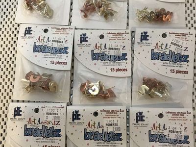 Bradletz Lot of 9 Packages of Brads D, G, O, S & U, 15 pcs per Package, NIP & Alpha Snaps