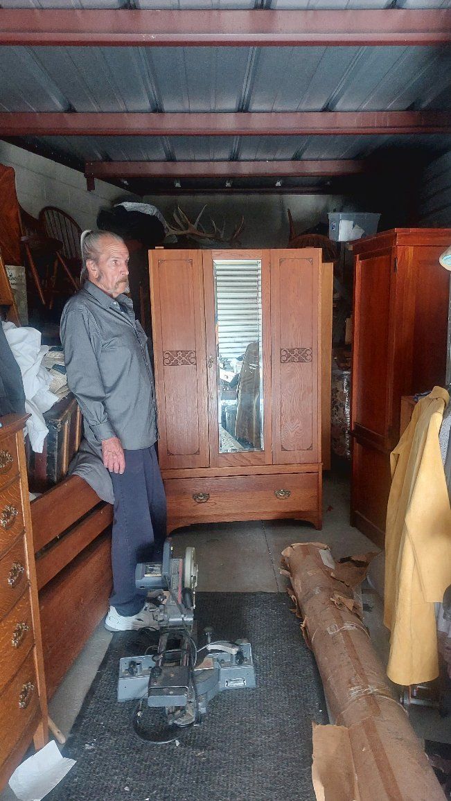 Vintage Oak Wardrobe Armoire with Mirror & Drawer - Classic Wood Storage Cabinet