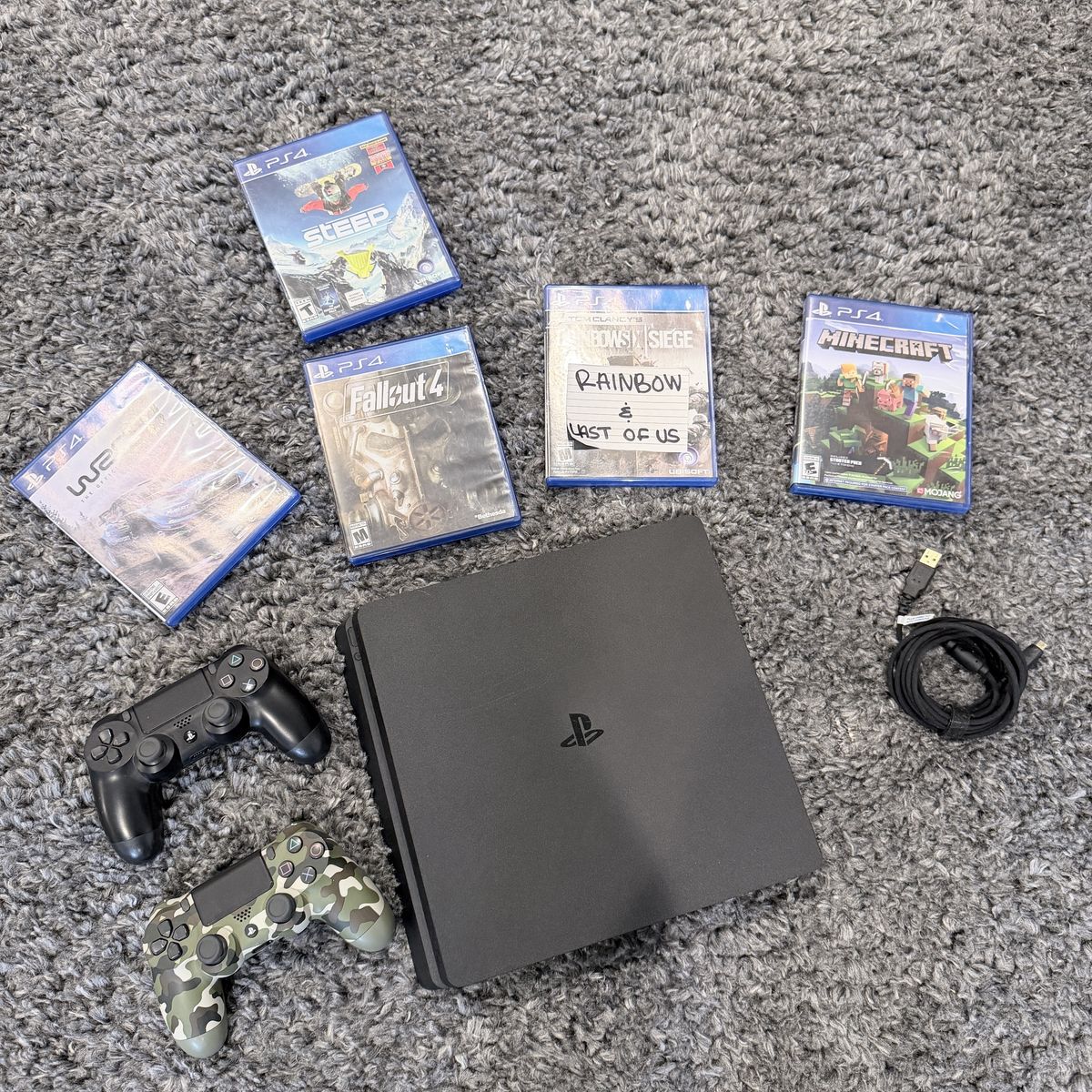 PS4 Slim Bundle – 2 Controllers + 5 Games – Ready to Play - 1TB