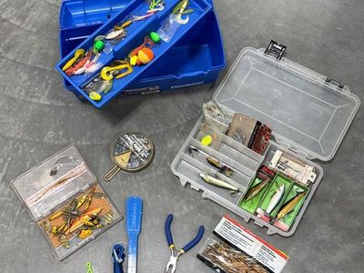 Fishing Tackle Box Loaded with Rapala Lures, Spinners & Gear