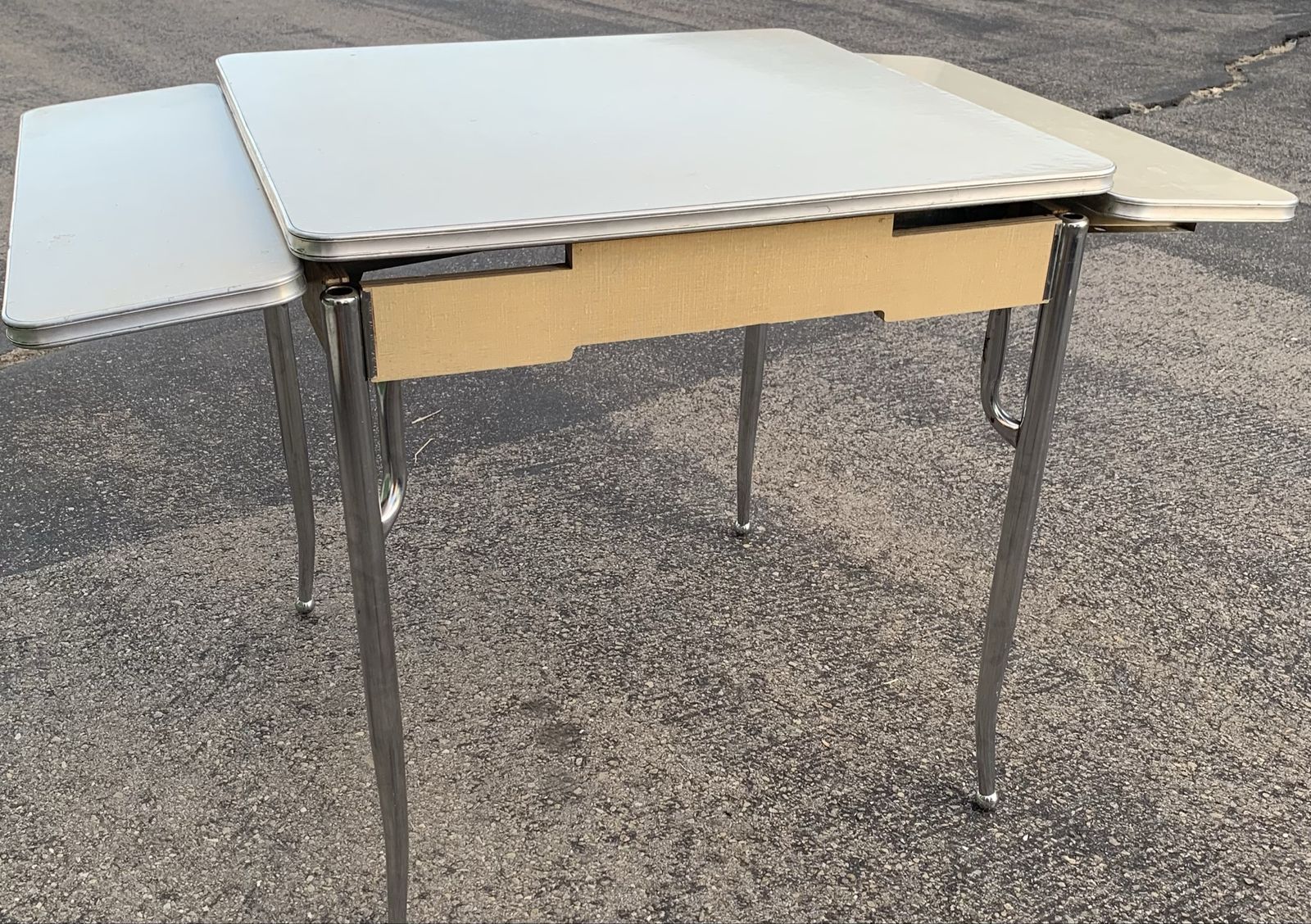 Vintage 1950s Kuehne Mid-Century Chrome Double Drop Leaf Table - MCM