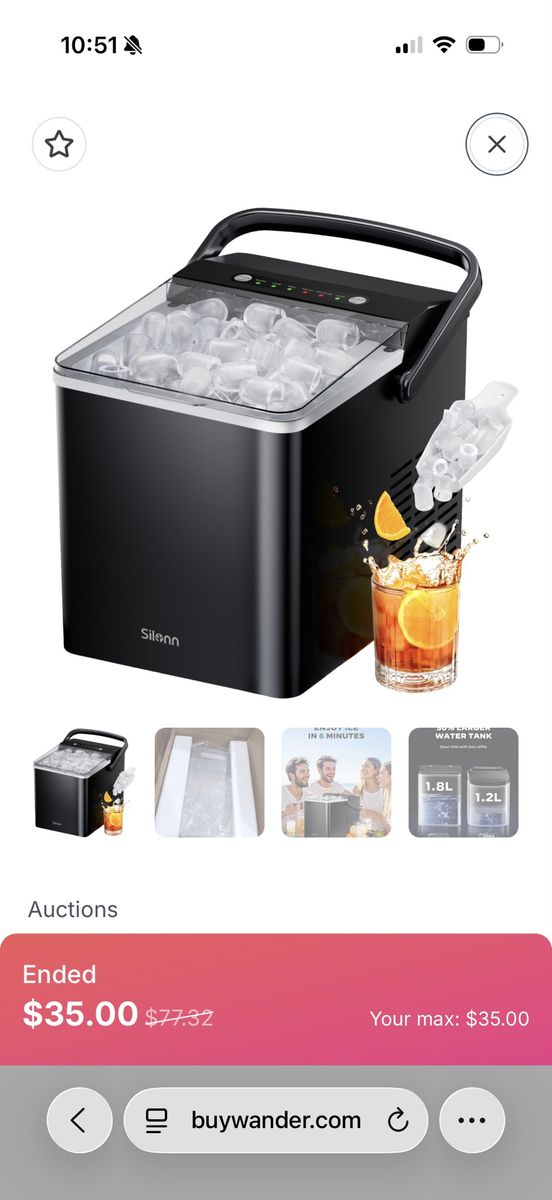 Silenn IM35 Black Portable Countertop Ice Maker - 26lbs/day, Fast Ice Production