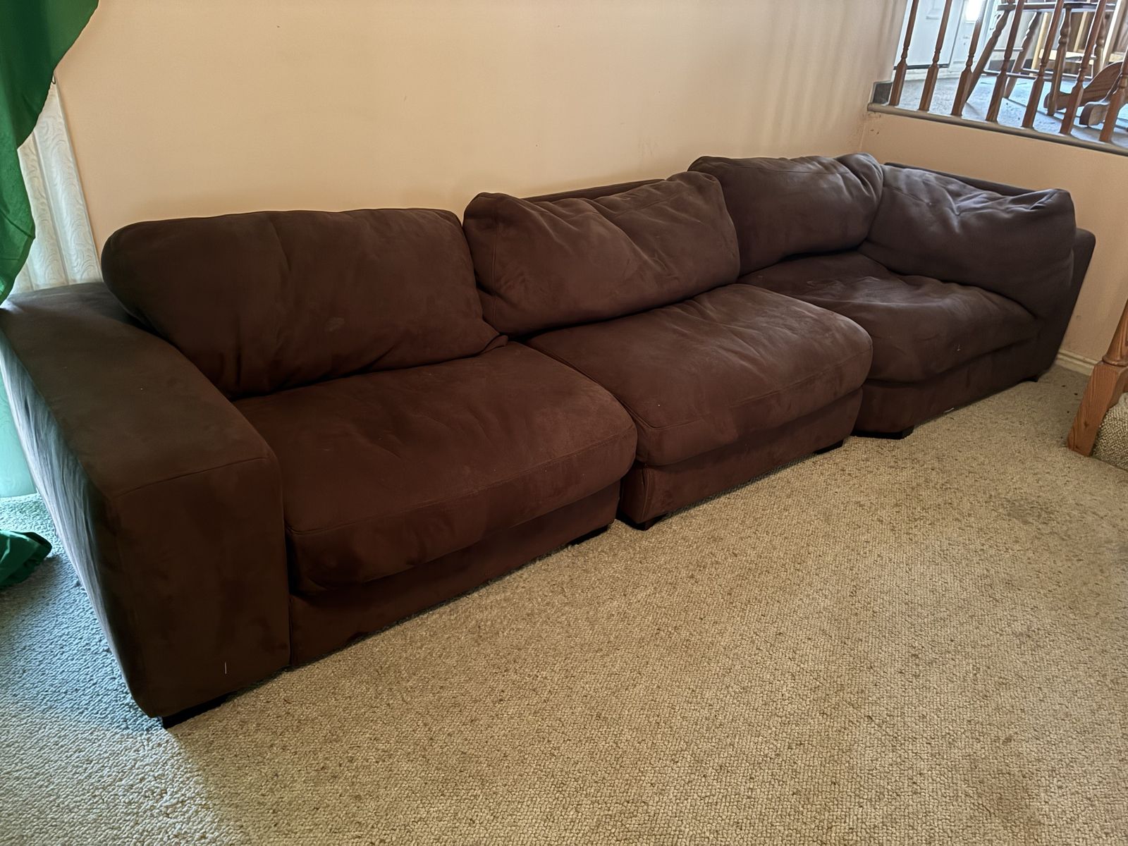 Brown Suede Sectional Sofa Couch - Modular Design, Comfy Seating