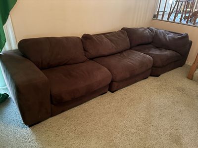 Brown Suede Sectional Sofa Couch - Modular Design, Comfy Seating