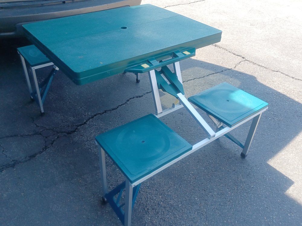 Camping  Table & 4 Place Seats, Folds  2 Easy Carry Suitcase