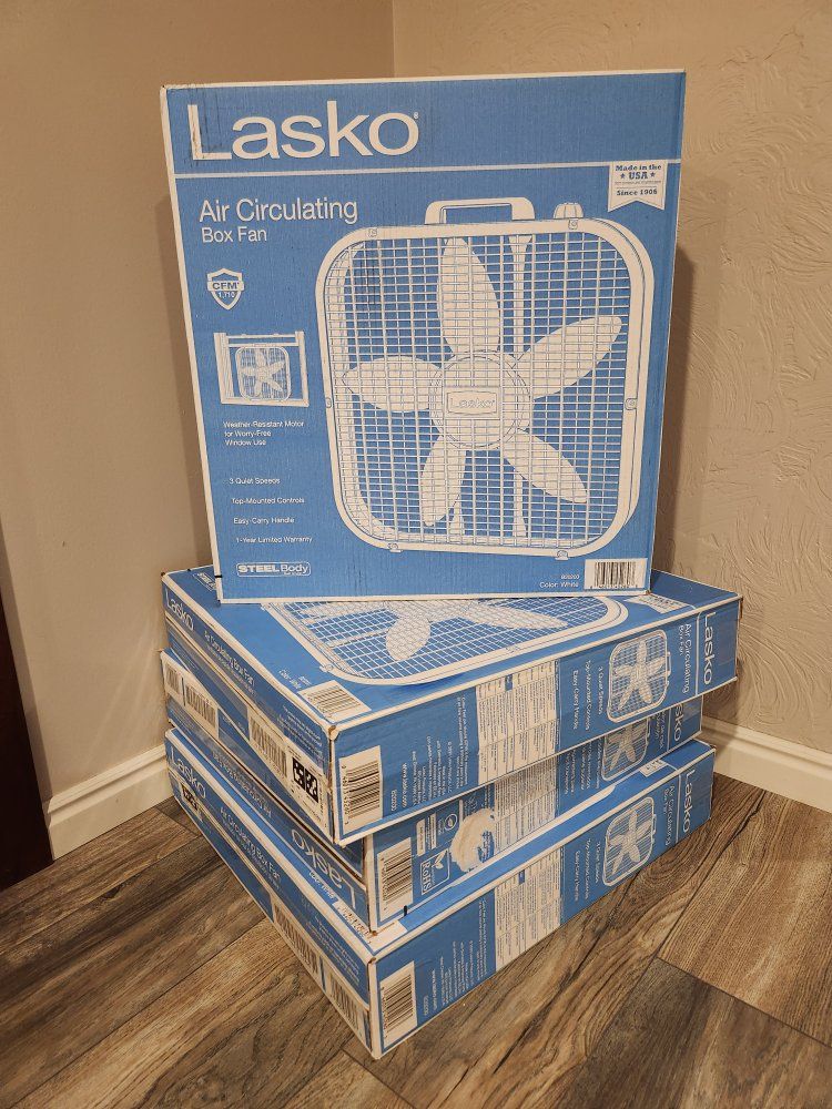 4 NEW Unopened Lasko 20" Box Fans, White (Factory Sealed)