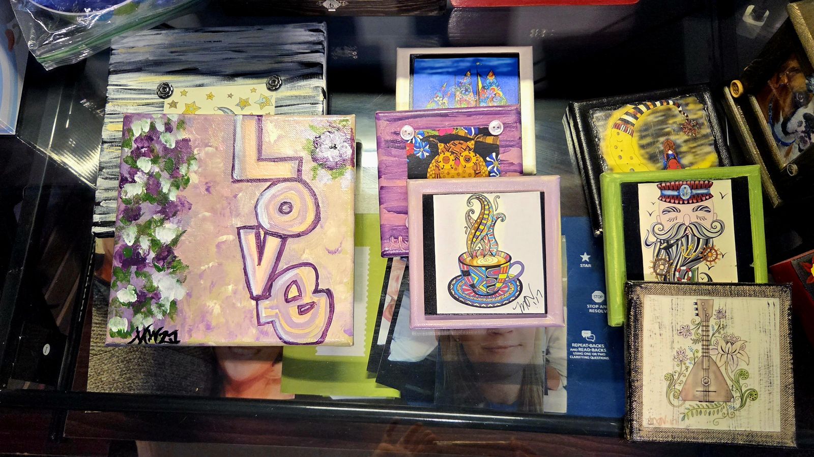 5" x 5" + 8" x 8" acrylic on canvas paintings