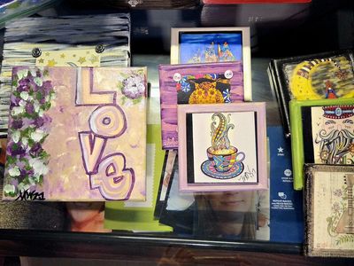 5" x 5" + 8" x 8" acrylic on canvas paintings