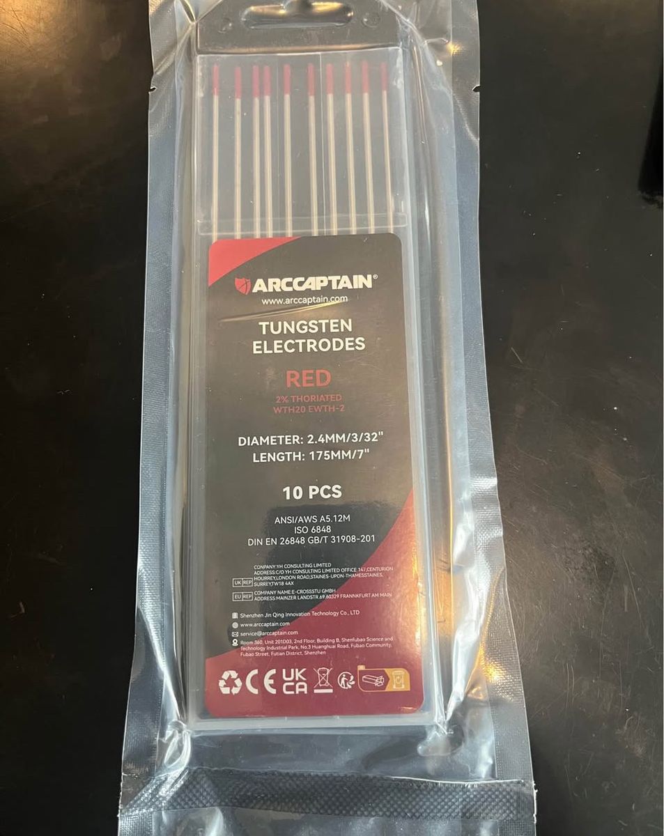 ArcCaptain tungsten electrodes, red, 3/32x7