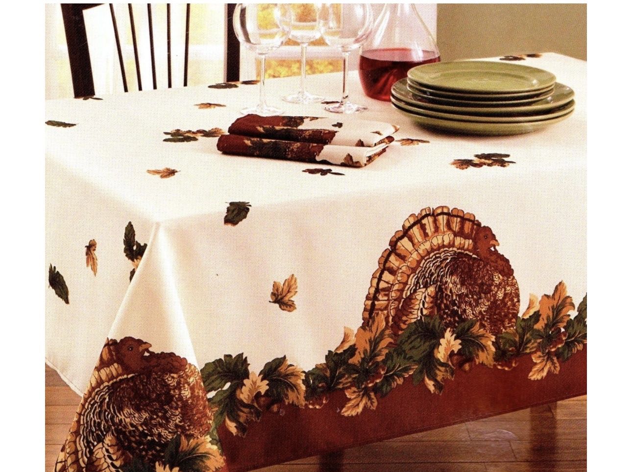 New Table Trends Harvest Holiday Thanksgiving Turkey Tablecloth, 52-by-52 Inches Square