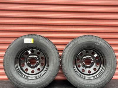 New Set of 2 Hi Run ST 205/75 R 15 Trailer Tires Mounted on New Black Mod Wheels 8 Ply D Load 5 on 4.5 Pattern