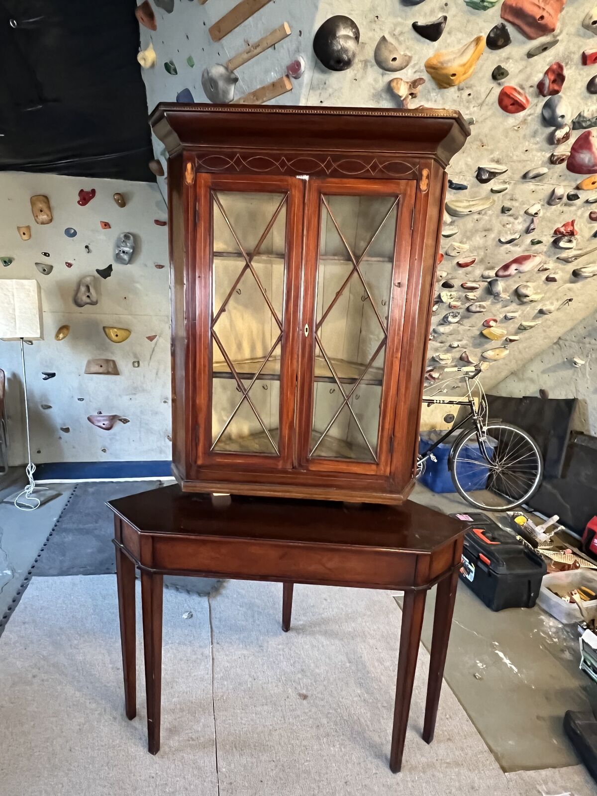 Antique corner cabinet and desk