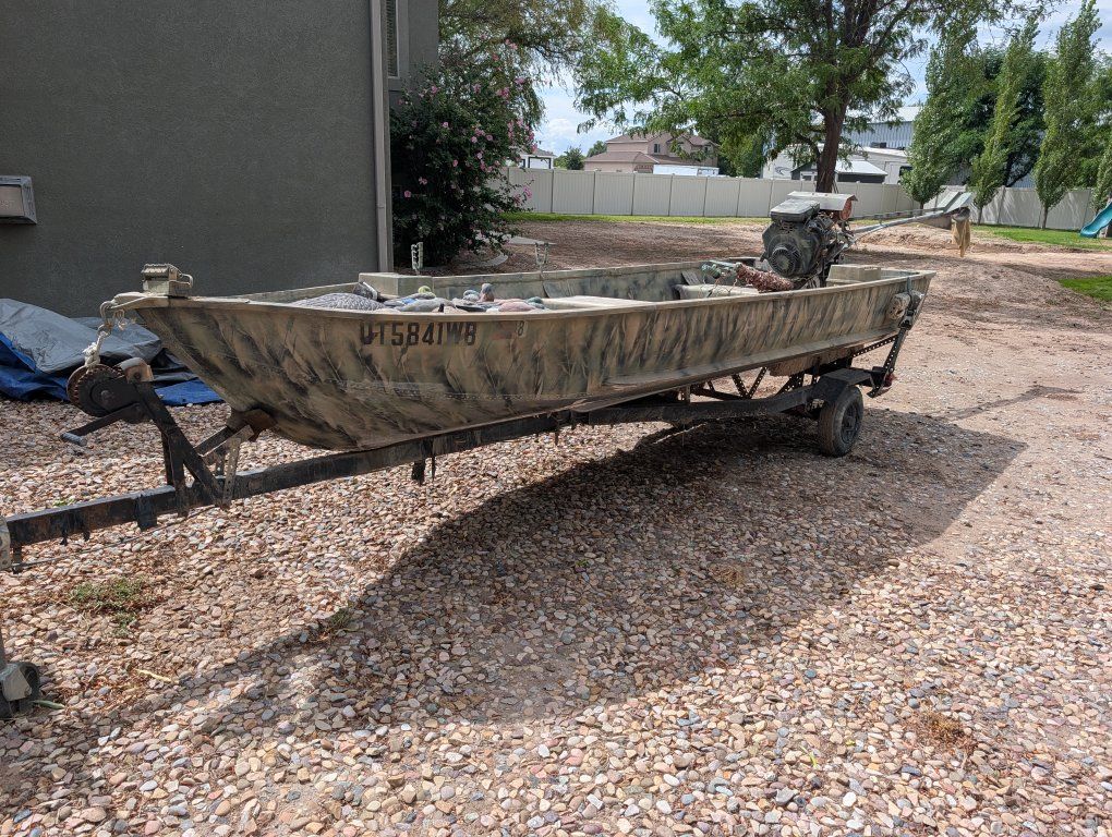 14ft Duck Hunting Jon Boat with Longtail Motor, Trailer