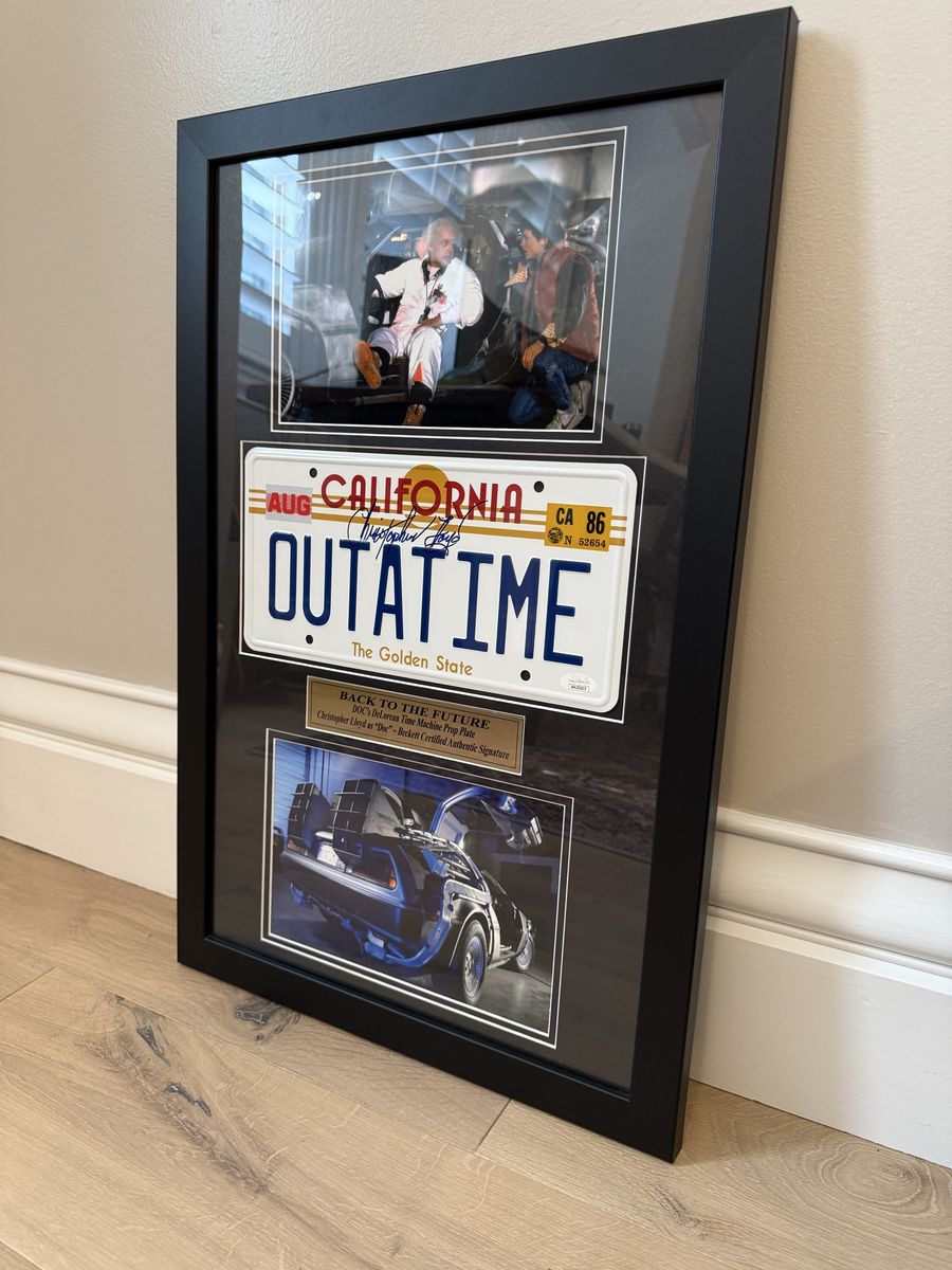 Back to the Future Signed Christopher Lloyd Car License Plate Framed BAS