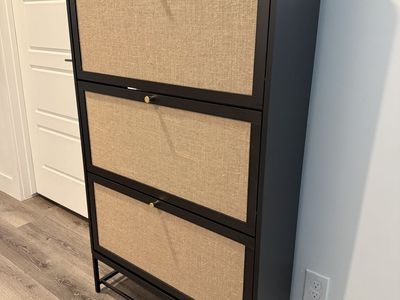 Brand New Modern Black Rattan Shoe Cabinet