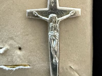 Vintage Sterling Theda INRI Crucifix Cross Religious Pendant Charm