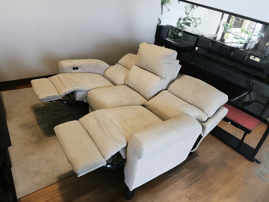 Electric Reclining Sofa - 3 Seater with USB Ports, Beige Fabric - Power Recline Couch