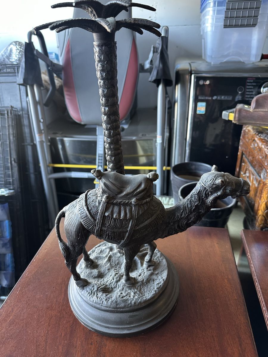 Vintage Maitland-Smith Bronze Camel Palm Tree Candlestick