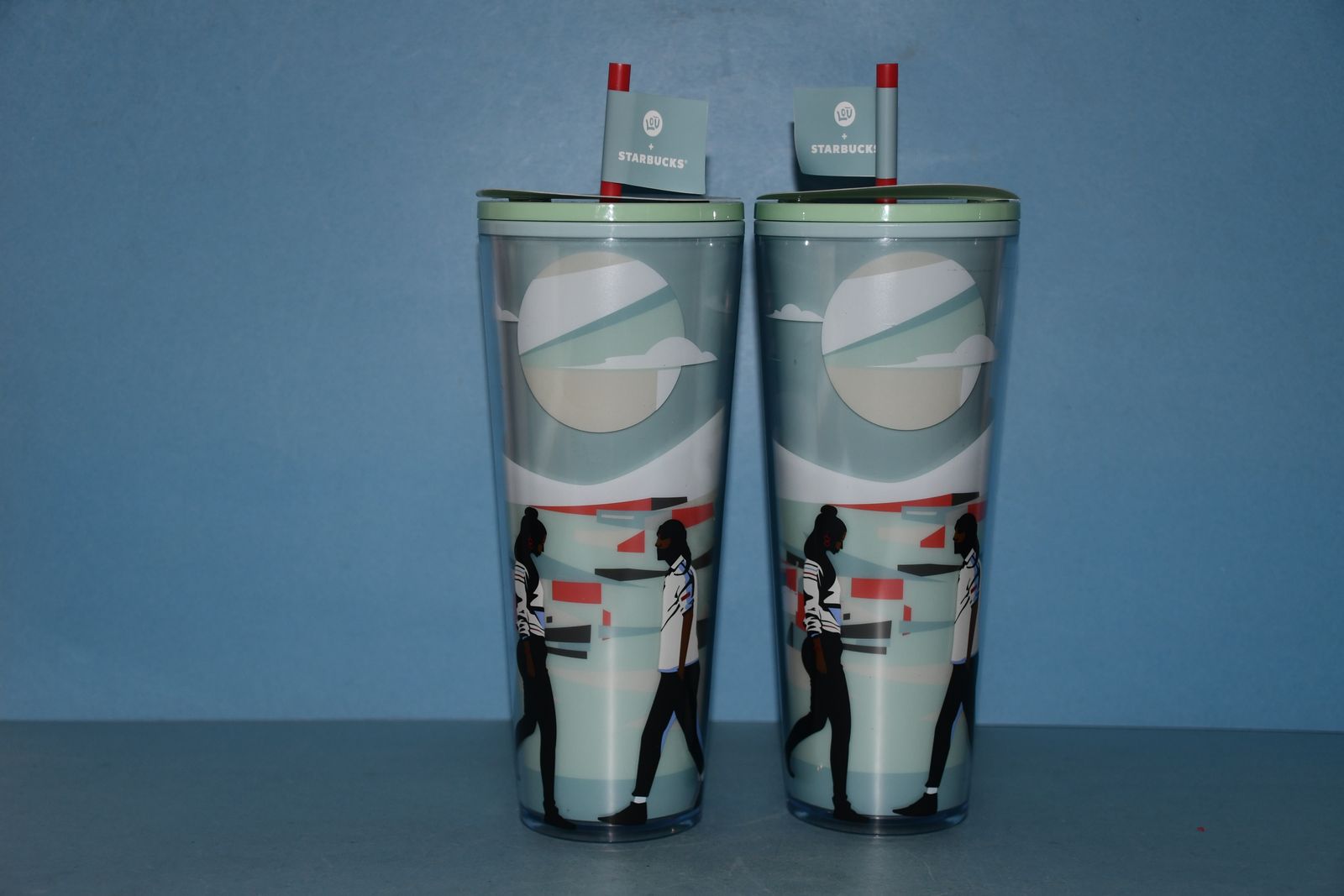 2 NEW STARBUCKS + LOU TUMBLERS with STRAWS ~ 24 OZ ~ NEVER USED ~ CLEAN ~ BOTH FOR $10