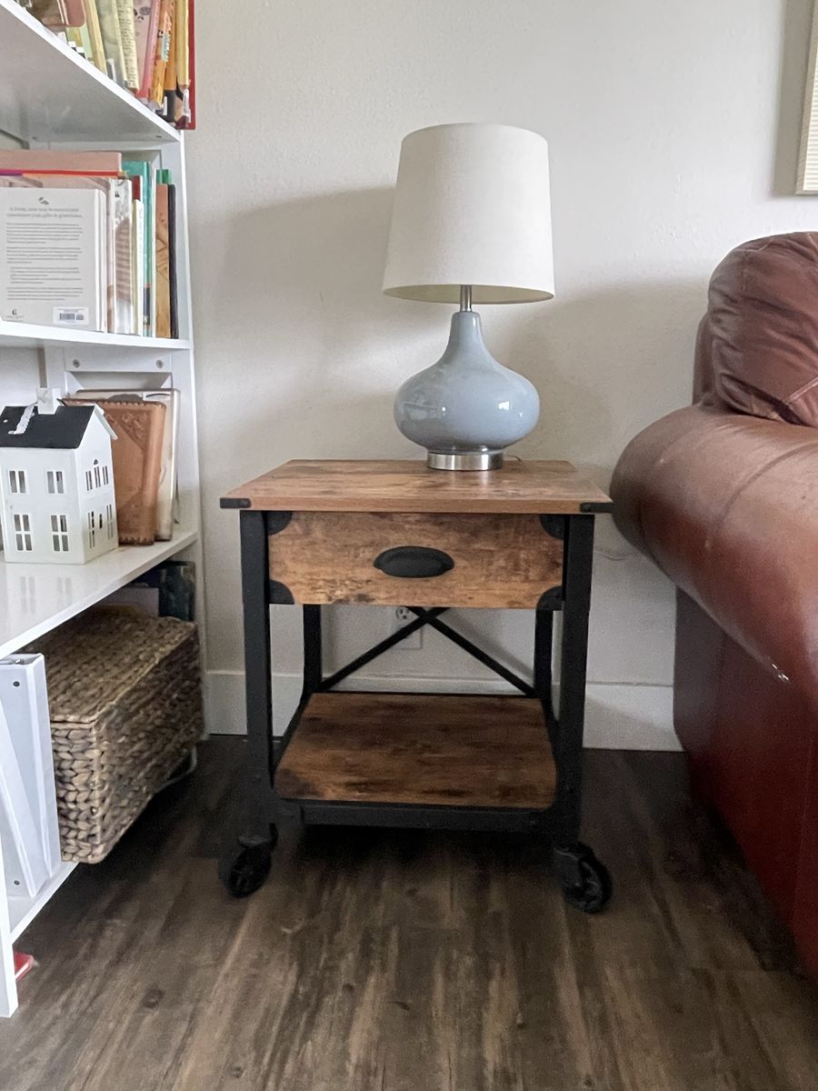 Industrial Rustic End Tables (set of 2) with Drawer & Storage Shelf - Wood & Metal Accent Table